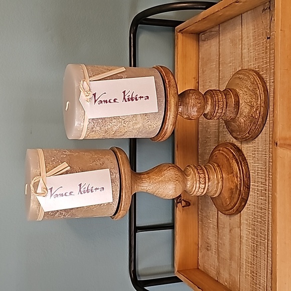 Set of 2 Vance Kitira "Ritz" gray timber candle 3.75"x4.5" - Picture 1 of 9